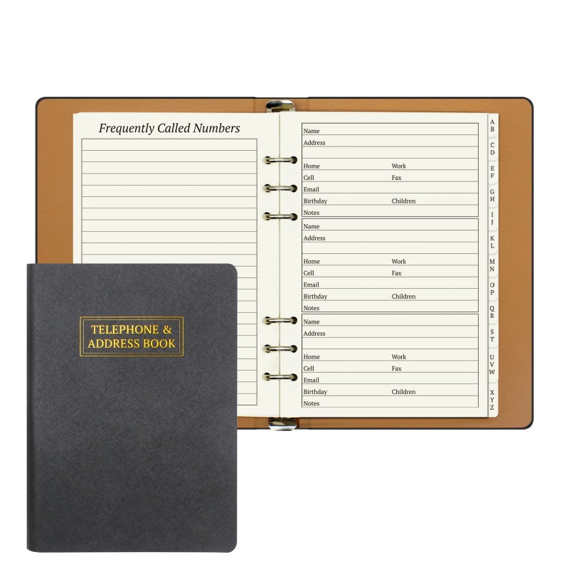 suituts Refillable Address Book with Alphabetical Tabs  600 Entry Spaces Large Print Contact Address/Phone Books  PU Leather Hardcover A5 6 Ring Address Book Binder for Senior Home Office - Image 1